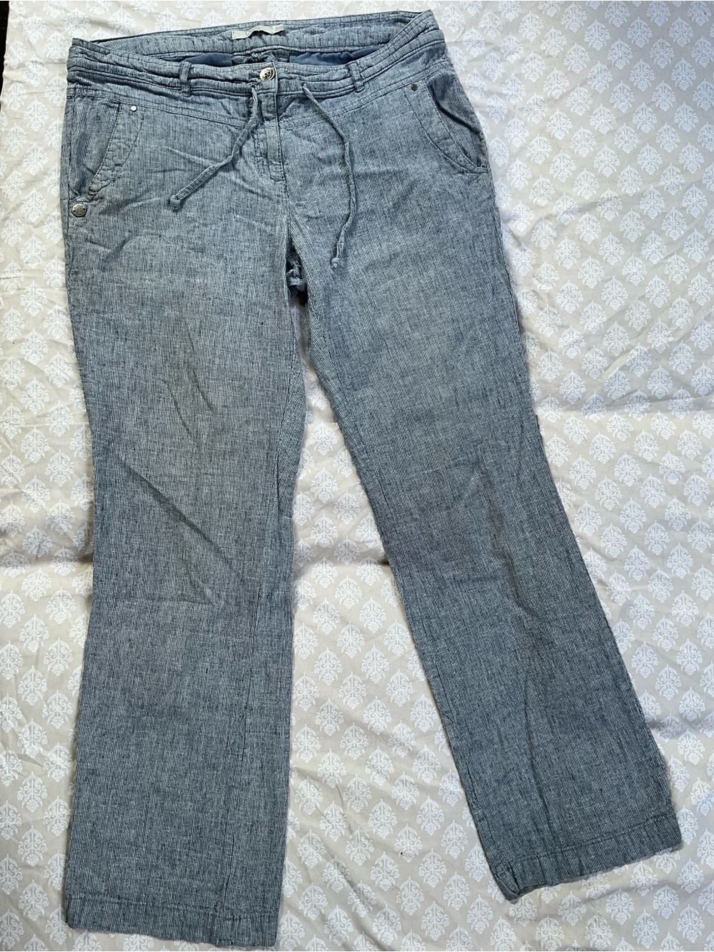 Dalia Linen Cotton Blend Drawstring Wide Leg Pants Blue Gray Heather Size 10